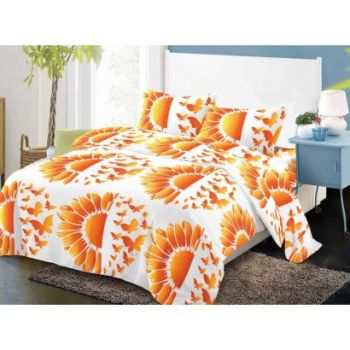 Lenjerie de pat BS092, Alba Motive portocalii floarea-soarelui fluturi