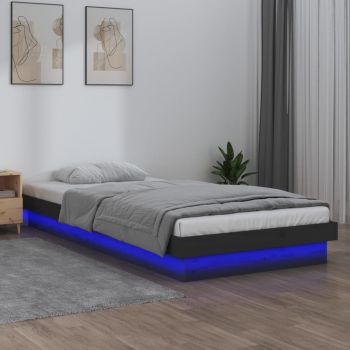 vidaXL Cadru de pat cu LED, mic Single 2FT6, gri, 75x190 cm lemn masiv