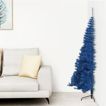 vidaXL Jumătate brad de Crăciun artificial suport, albastru 210 cm PVC