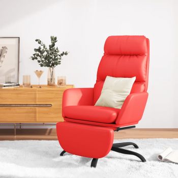 vidaXL Scaun de relaxare cu taburet, roșu, piele ecologică