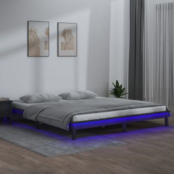 vidaXL Cadru de pat cu LED, gri, 160x200 cm, lemn masiv