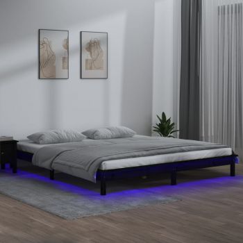 vidaXL Cadru de pat cu LED Super King 6FT negru 180x200 cm lemn masiv