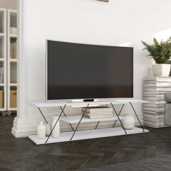 Comoda TV Canaz, Kalune Design, 120x30x33 cm, alb/negru ieftina