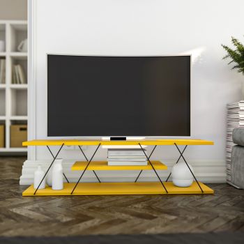 Comoda TV Canaz, Kalune Design, 120x30x33 cm, galben/negru ieftina