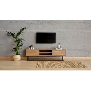 Comoda TV Laxus, Almaren, 180x40x50 cm, maro/negru ieftina