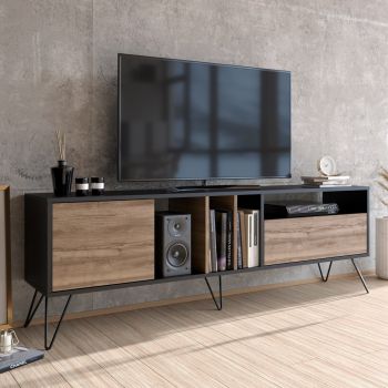 Comoda TV Mistico Walnut, Zena Home, 180x35.5x58.7 cm, maro/negru ieftina