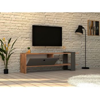 Comoda TV Ova, Puqa Design, 120x25x36.8 cm, antracit/natural