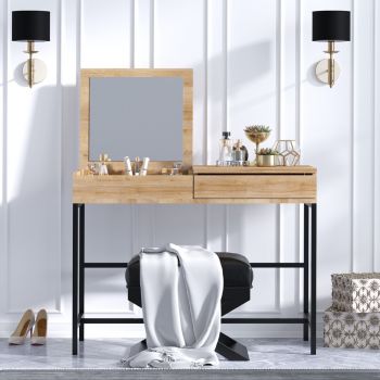 Masa de toaleta / machiaj cu oglinda Linda, Elegance, 100x45x75 cm, natural/negru