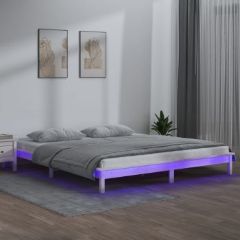vidaXL Cadru de pat cu LED King Size 5FT, alb, 150x200 cm, lemn masiv