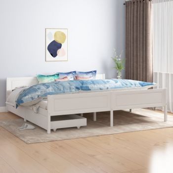 vidaXL Cadru de pat cu 2 sertare, alb, 200x200 cm, lemn masiv de pin
