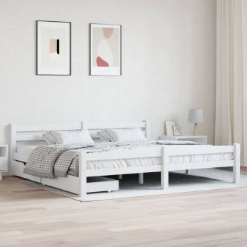 vidaXL Cadru de pat cu 2 sertare, alb, 200x200 cm, lemn masiv pin