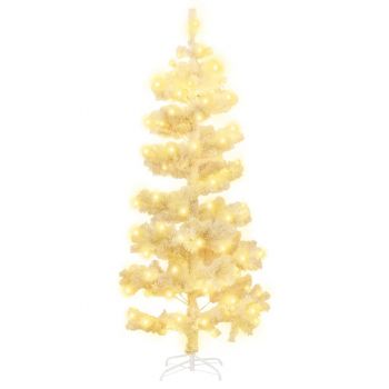 vidaXL Brad de Crăciun ondulat cu suport și LED-uri, alb, 180 cm, PVC