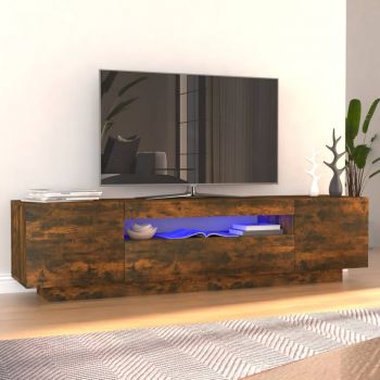 vidaXL Comodă TV cu lumini LED, stejar fumuriu, 160x35x40 cm