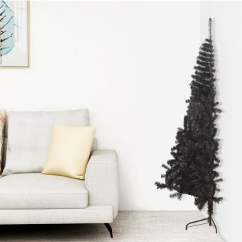 vidaXL Jumătate brad de Crăciun artificial cu suport, negru 120 cm PVC