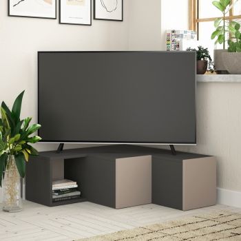 Comoda TV Compact, Decortie, 90x92x32 cm, antracit/cafeniu