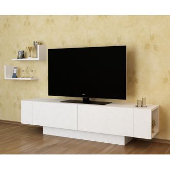 Comoda TV cu 2 rafturi Ekol, Decorotika, 150x31,5x40 cm, alb ieftina