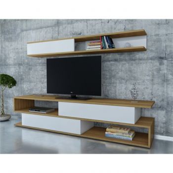 Comoda TV cu raft Sims, Decorotika, 176x31.5x39 cm, alb/bej ieftina