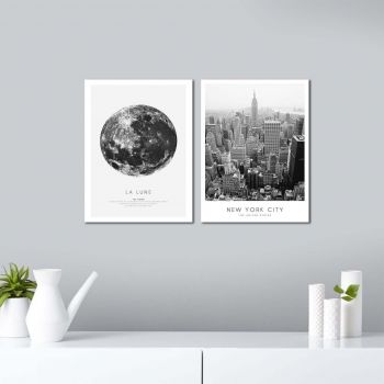 Set 2 tablouri decorative, Alpha Wall, La Lune in NY, 30x40 cm ieftin