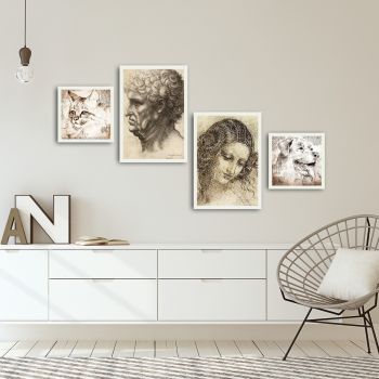 Set 4 tablouri decorative, Alpha Wall, Art, 30x30/35x50 cm