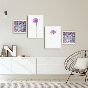 Set 4 tablouri decorative, Alpha Wall, Pink Dandelion, 30x30/35x50 cm ieftin