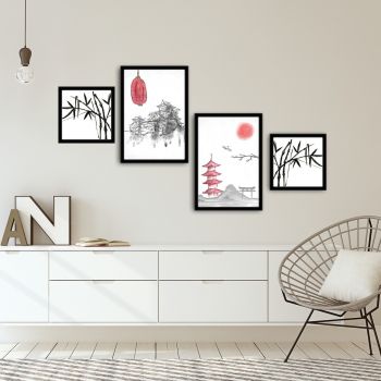 Set 4 tablouri decorative, Alpha Wall, Rising Sun, 30x30/35x50 cm