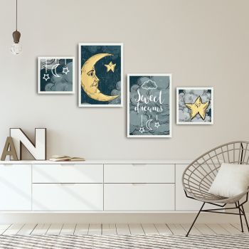 Set 4 tablouri decorative, Alpha Wall, Sweet Dreams, 30x30/35x50 cm