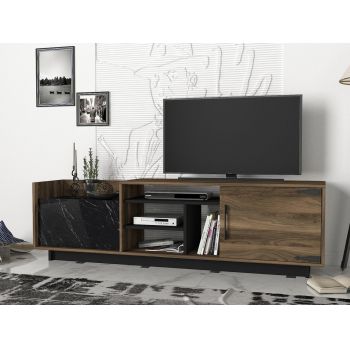 Comoda TV cu raft de perete Siento, Talon, 180 x 55 cm, walnut/negru
