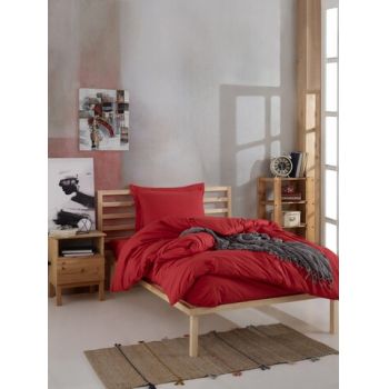 Lenjerie de pat pentru o persoana, 2 piese, 135x200 cm, 100% bumbac ranforce, Mijolnir, Fresh Color, rosu