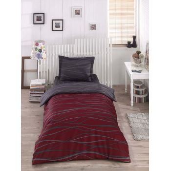 Lenjerie de pat pentru o persoana, 2 piese, 155x220 cm, amestec bumbac, Eponj Home, Verda, rosu claret