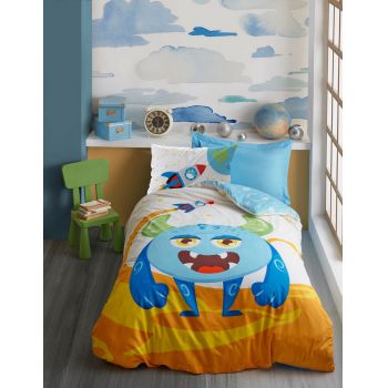 Lenjerie de pat pentru o persoana, 3 piese, 160x220 cm, 100% bumbac ranforce, Cotton Box, Giant, albastru ieftina