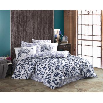 Lenjerie de pat pentru o persoana, 3 piese, 160x220 cm, 100% bumbac ranforce, Hobby, Silvia, albastru inchis ieftina