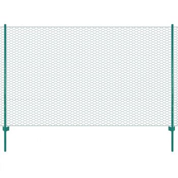 vidaXL Gard din plasă de sârmă cu stâlpi, verde, 25 x 2 m, oțel