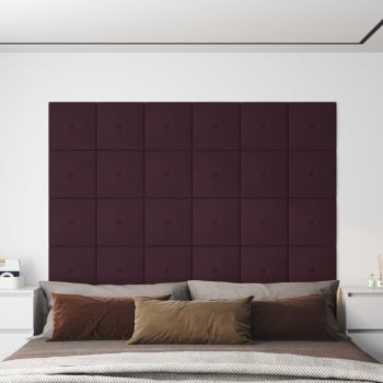 vidaXL Panouri de perete, 12 buc., violet, 30x30 cm, țesătură, 1,08 m²
