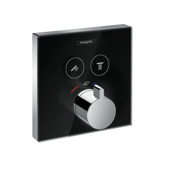 Baterie cada - dus termostatata Hansgrohe Select Glass negru-crom montaj incastrat necesita corp ingropat