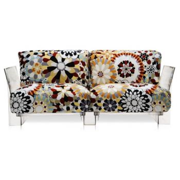 Canapea cu doua locuri Kartell Pop design Piero Lissoni & Carlo Tamborini cadru transparent tapiterie Missoni Vevey caramel la reducere