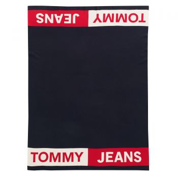 Pled Tommy Jeans TJ Band 130x170cm albastru navy ieftin