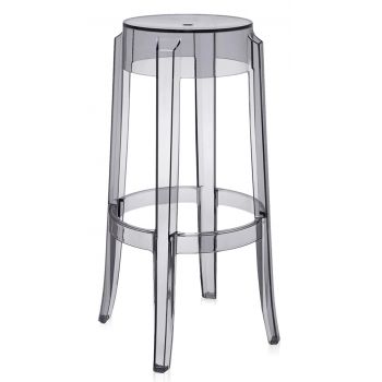 Set 2 scaune bar Kartell Charles Ghost 2005 design Philippe Starck h75cm gri transparent