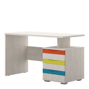 Masa de birou din pal cu 3 sertare, pentru copii, Joy Pin Polar / Multicolor, L125xl60xH75 cm