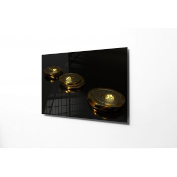 Tablou Sticla Poker Chips 1129 Negru / Auriu, 45 x 30 cm