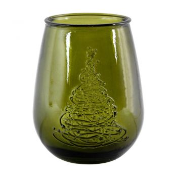 Vaza verde din sticlă cu motiv de Crăciun Ego Dekor Arbol de Navidad, înălțime 13 cm