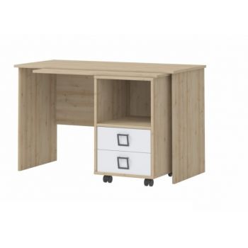 Masa de birou din pal, cu 2 sertare, pentru copii, Kiki RS Fag, L125xl60xH76 cm