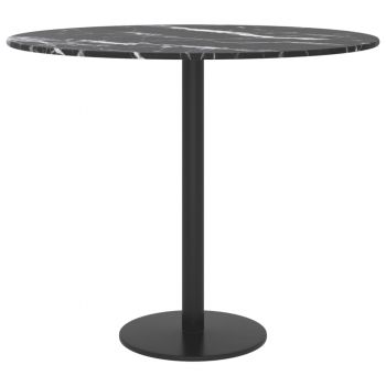 vidaXL Blat masă, negru, Ø50x0,8 cm, sticlă securizată, design marmură