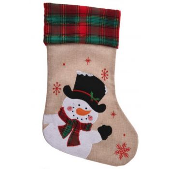 Decoratiune Stocking Snowman, 26x43 cm, iuta, multicolor ieftina