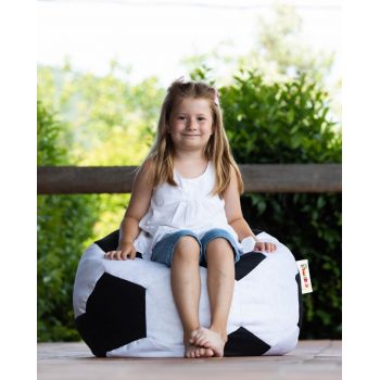Fotoliu puf pentru copii, Football Bean Bag, Ferndale, 70x70 cm, poliester impermeabil, negru/alb ieftin