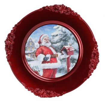 Platou Santa in snow by post box, Ø33 cm, polipropilena, rosu la reducere