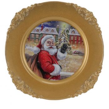 Platou Waving Santa, Ø33 cm, polipropilena, auriu