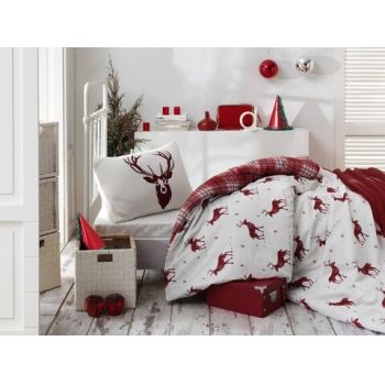 Lenjerie de pat pentru o persoana, 2 piese, 140x200 cm, amestec bumbac, Eponj Home, Geyik, rosu claret