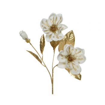 Decoratiune Magnolia, Decoris, 20x10x70 cm, poliester, alb/auriu ieftina