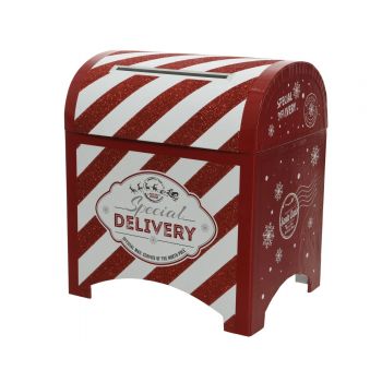 Decoratiune Mailbox white stripes, Decoris, 16x20x23.5 cm, hartie, rosu/alb ieftina