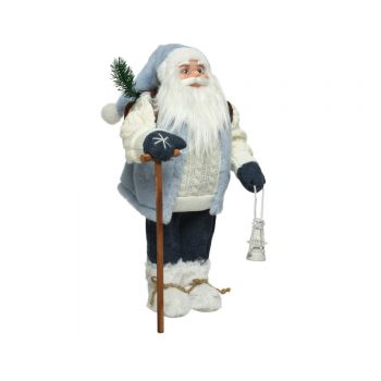 Decoratiune Santa w stick &lantern, Decoris, 19x27x60 cm, poliester, albastru